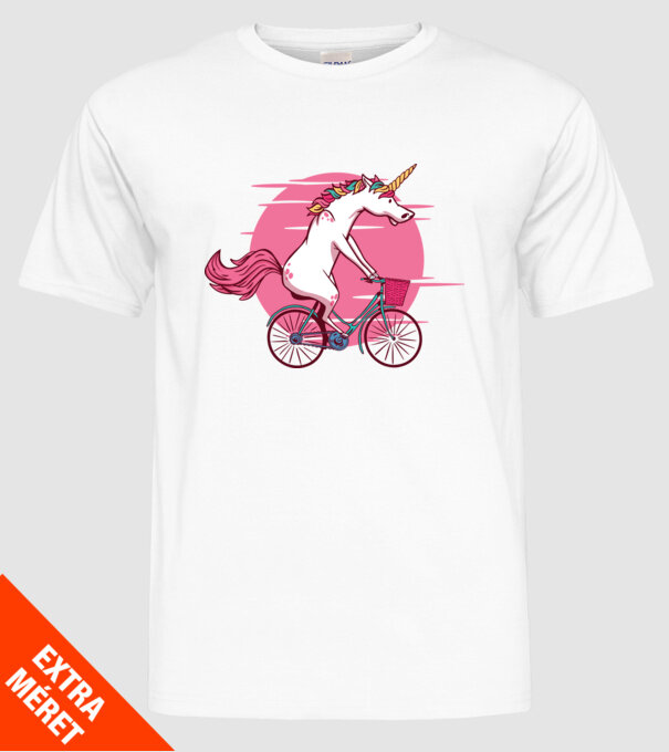 Unicorn cu bicicletă model alb pe tricou