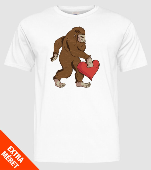 Bigfoot Yeti cu inimă model alb pe tricou