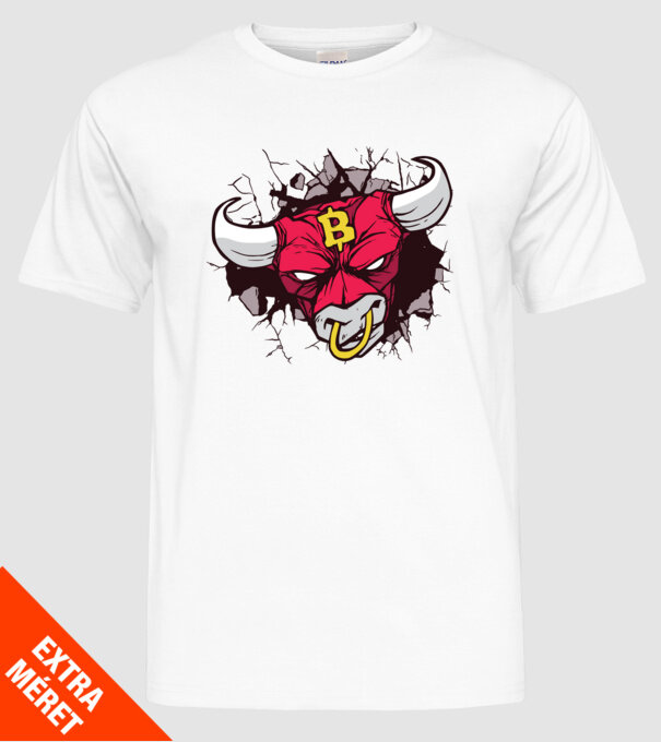 Taur Bitcoin model alb pe tricou