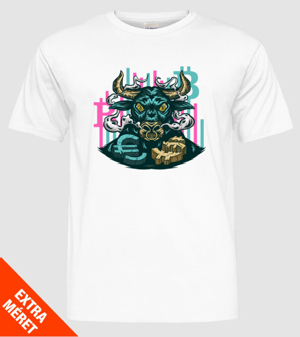 Taur Bitcoin model alb pe tricou