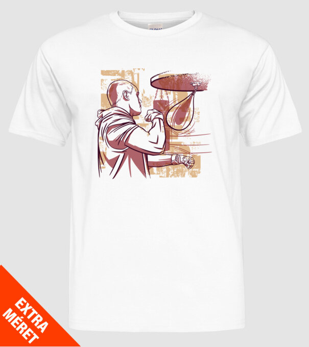 Pugilist model alb pe tricou