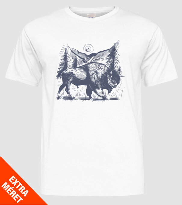 Bizon model alb pe tricou