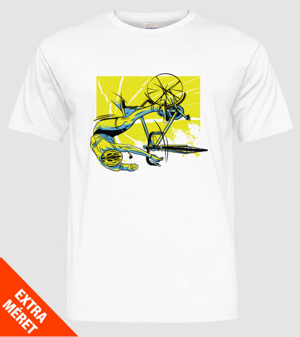 Cădere cu bicicletă model alb pe tricou