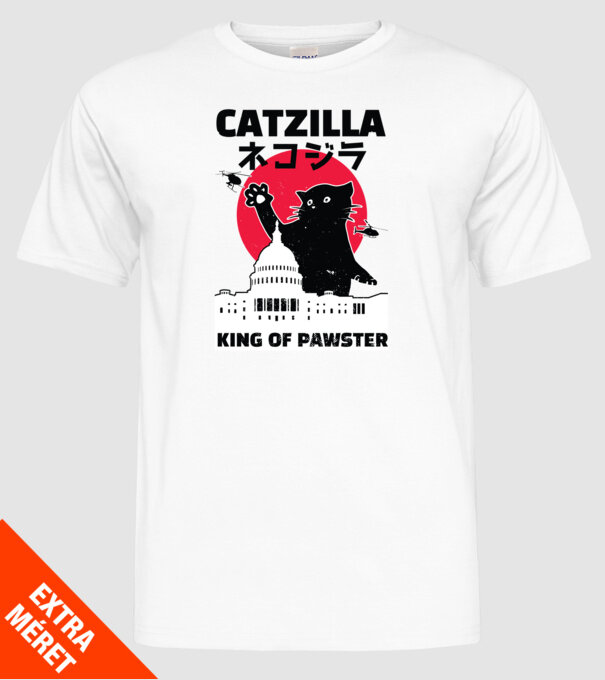 Catzilla - Pisică Godzilla model alb pe tricou