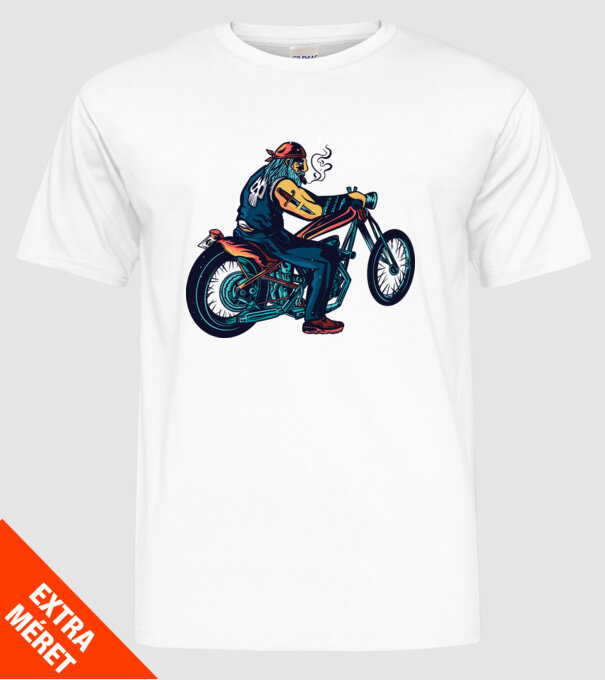 Motociclist Chopper model alb pe tricou
