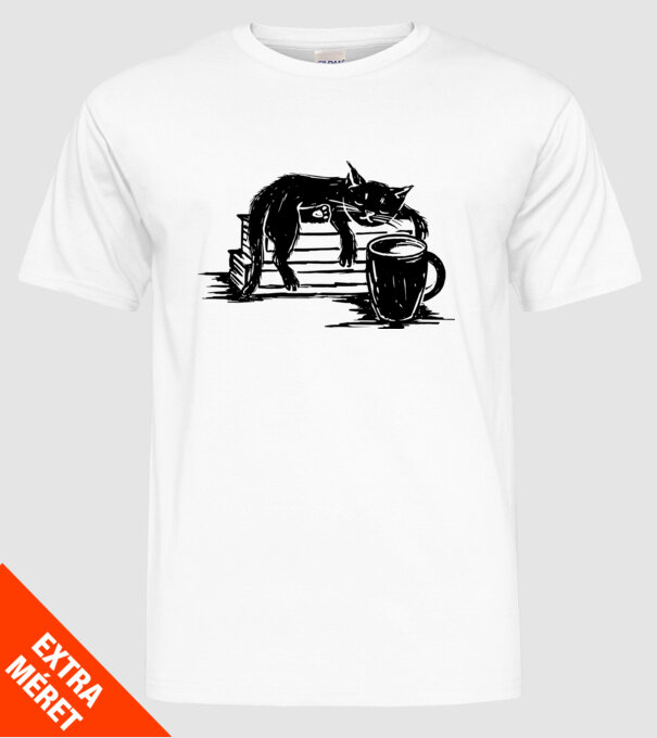 Pisică și cafea model alb pe tricou