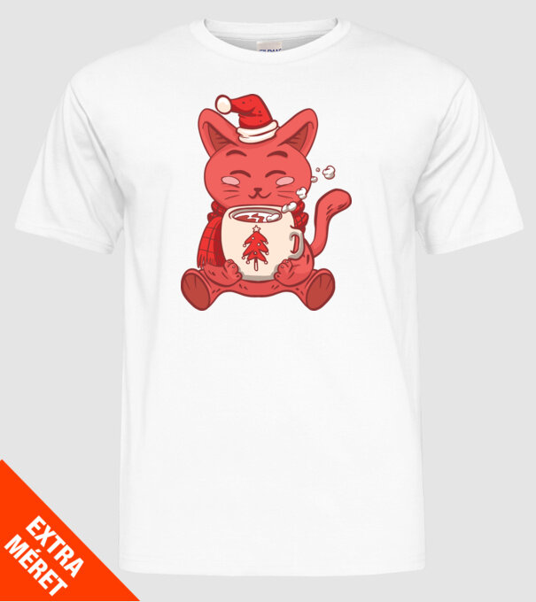 Pisică cu ciocolată caldă model alb pe tricou