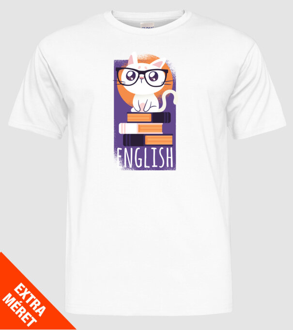 Pisică cu cărți model alb pe tricou