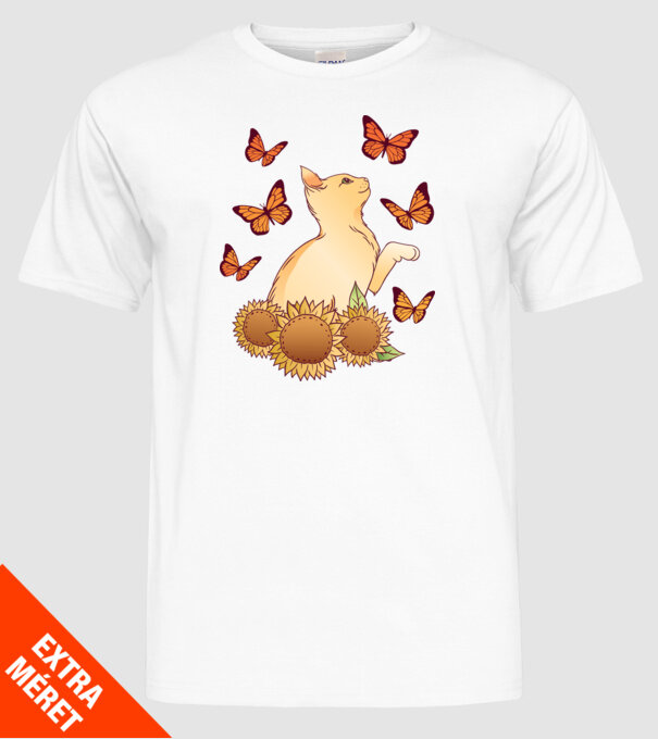 Pisică cu fluturi model alb pe tricou