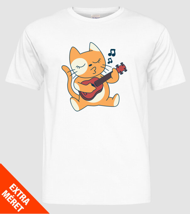 Pisică chitară Ukulele model alb pe tricou