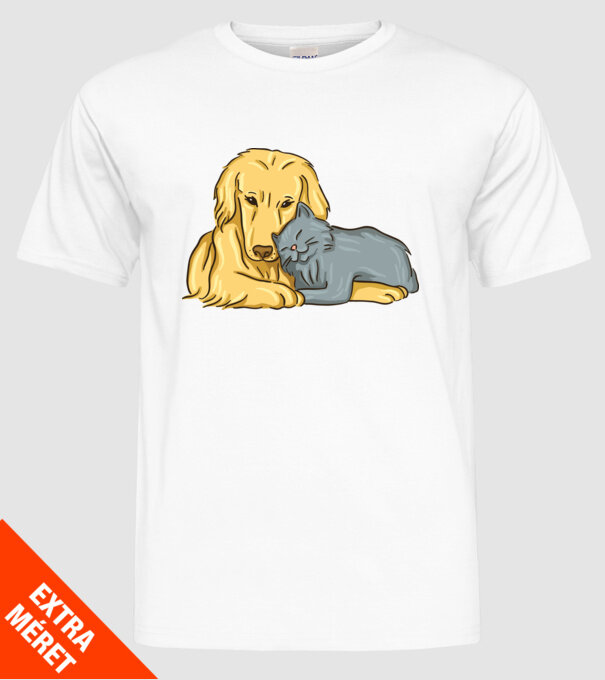 câine pisică drăguță împreună model alb pe tricou