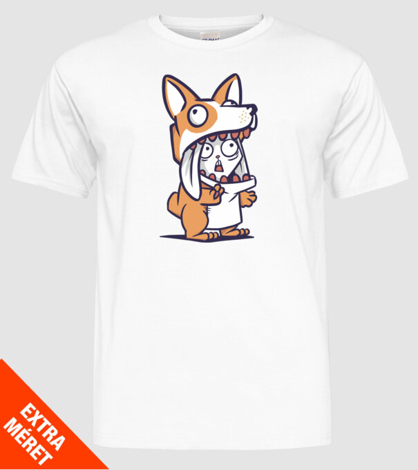 Iepuraș drăguț în costum Corgi model alb pe tricou