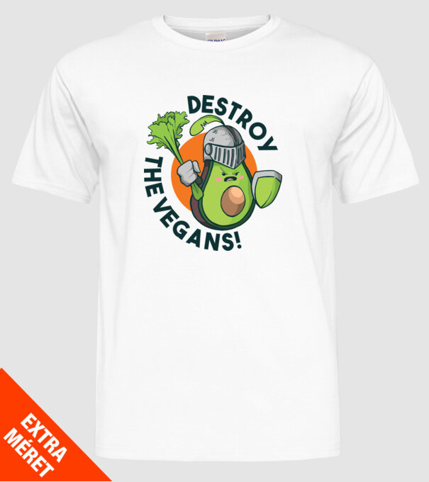 Destroy the Vegans - tricou amuzant războinic Avocado model alb pe tricou
