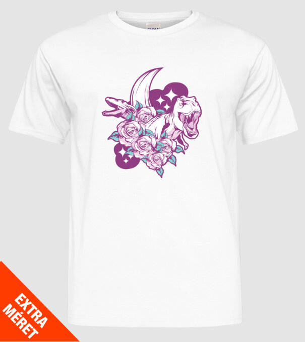 Dinozaur cu trandafiri model alb pe tricou
