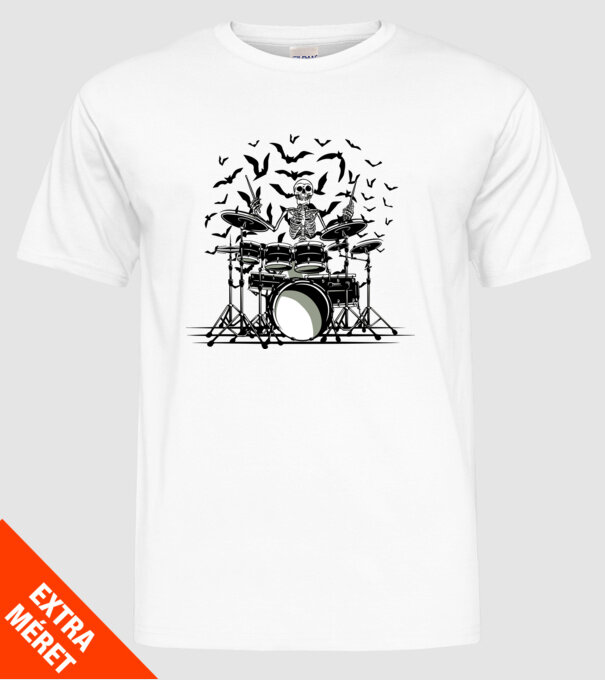 Schelet Baterist model alb pe tricou