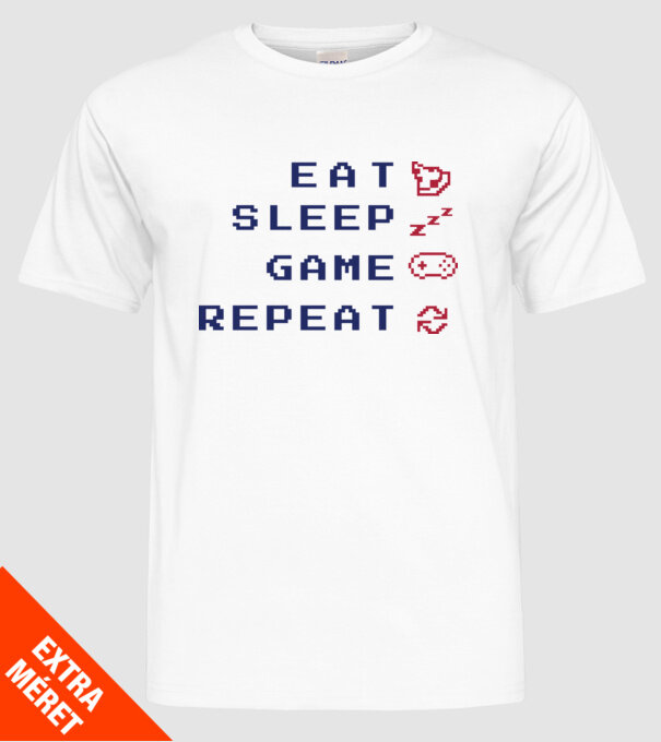 Eat Sleep Game Repeat model alb pe tricou