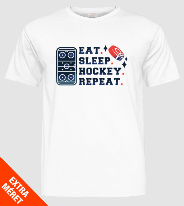 Eat Sleep Hockey Repeat model alb pe tricou