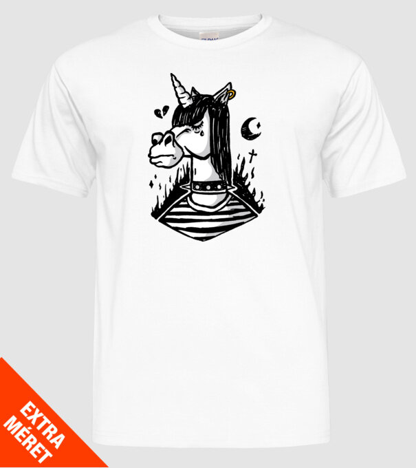 Emo unicorn model alb pe tricou