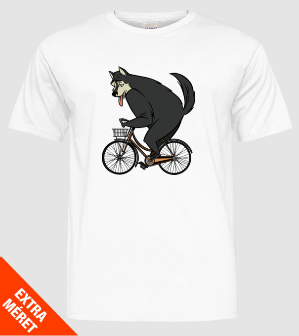 Lup pe bicicletă model alb pe tricou