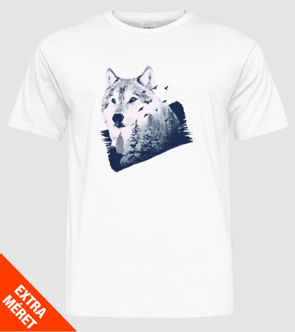 Tricou design Pădure Lup model alb pe tricou
