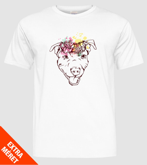 Floral Pitbull model alb pe tricou