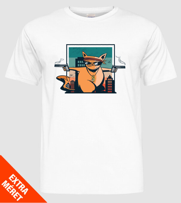 Pisică Gangster model alb pe tricou