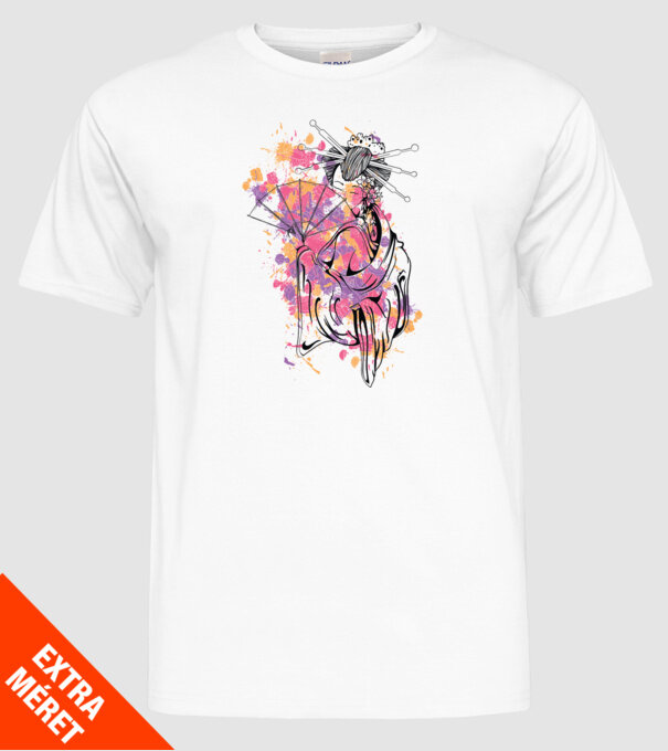 Geisha cu evantai model alb pe tricou