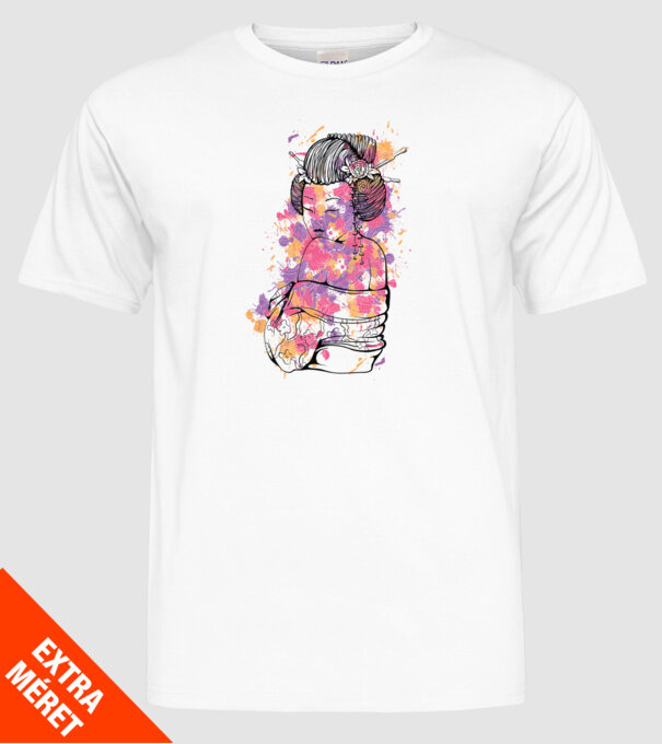 Geisha colorată model alb pe tricou