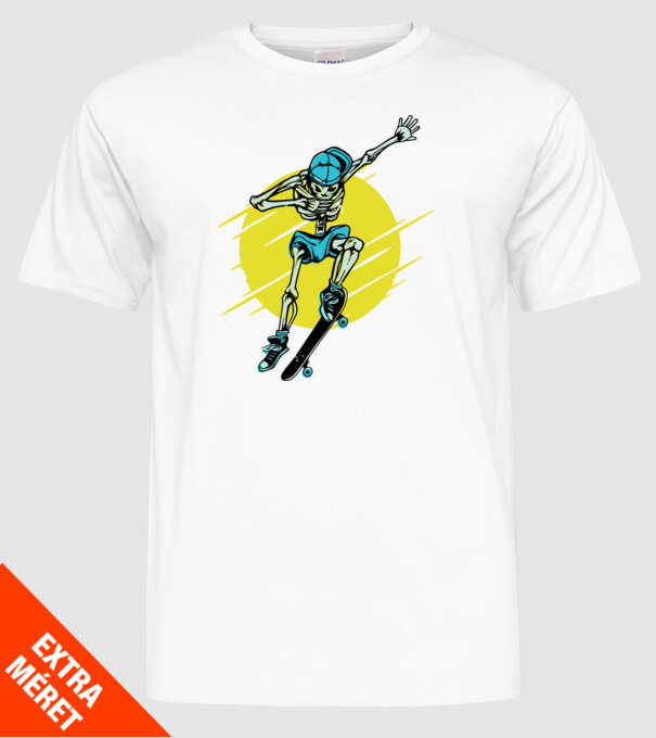 Schelet Skateboarder model alb pe tricou