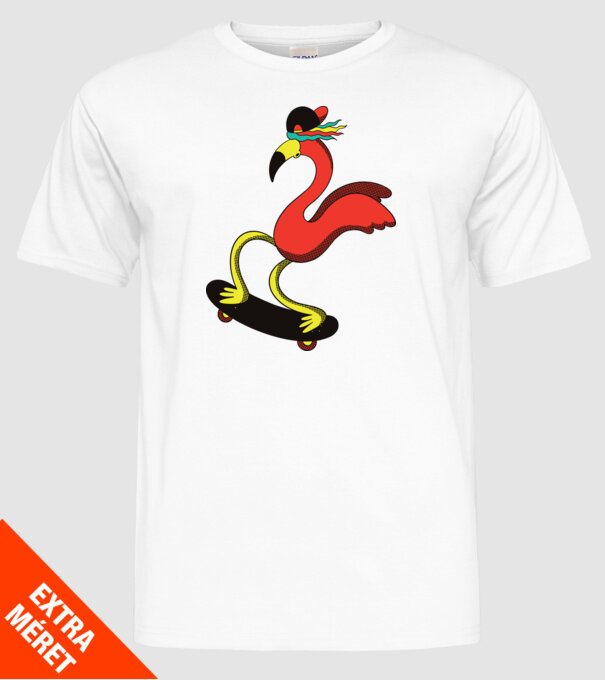 Flamingo Skateboarder model alb pe tricou