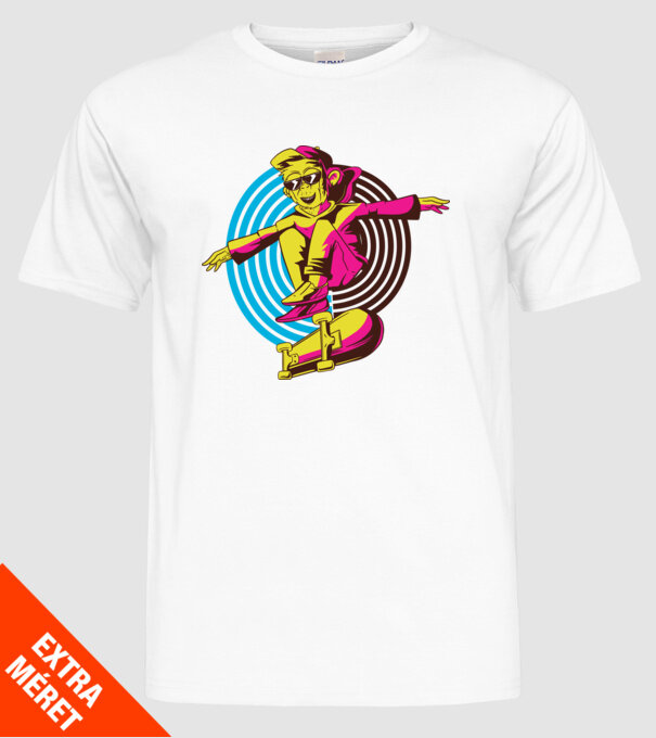 Maimuță Skateboarder model alb pe tricou