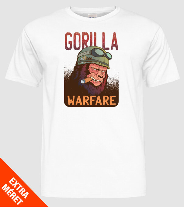 Gorilla Warfare model alb pe tricou