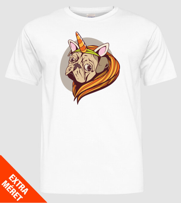 Halloween Mops în costum de Unicorn model alb pe tricou