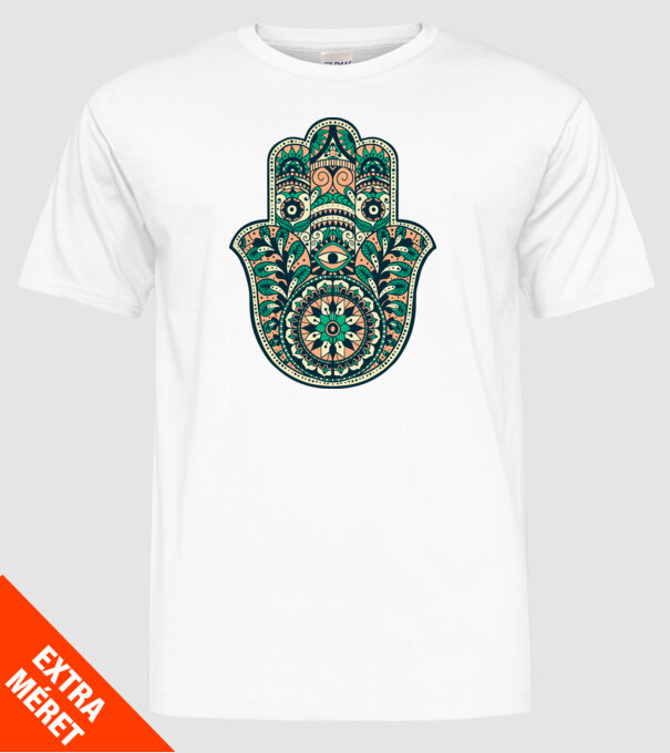 Mână Hamza - Mâna lui Dumnezeu Mandala model alb pe tricou