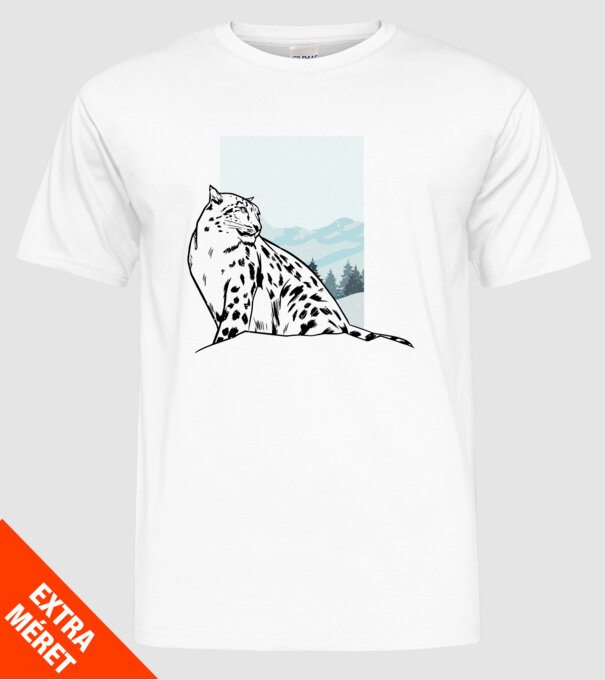 Leopard de zăpadă pisică mare model alb pe tricou