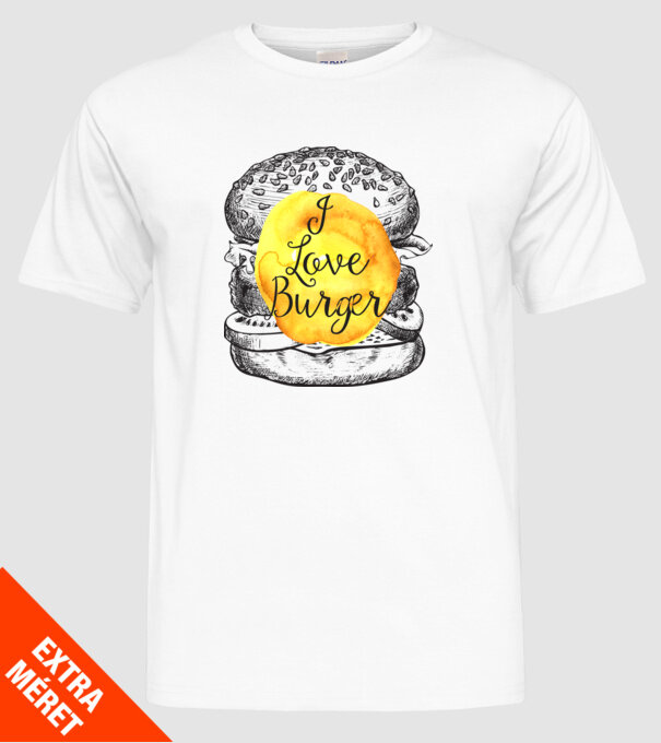I love burger model alb pe tricou