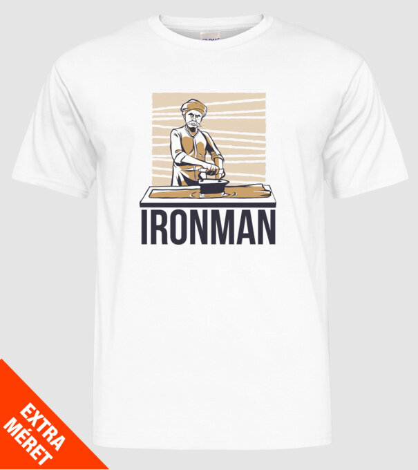 Ironman Om care calcă (montează metal) model alb pe tricou