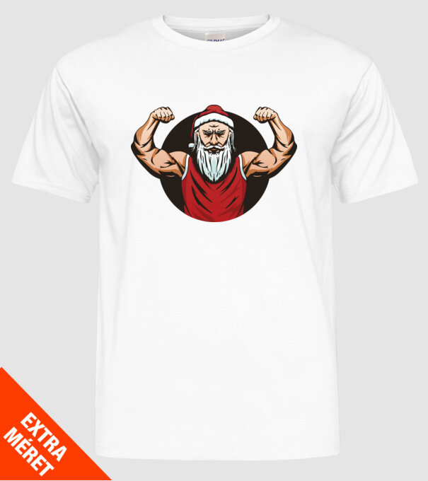 Moș Crăciun musculos model alb pe tricou