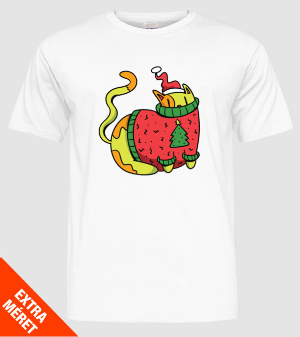 Pisică de Crăciun model alb pe tricou