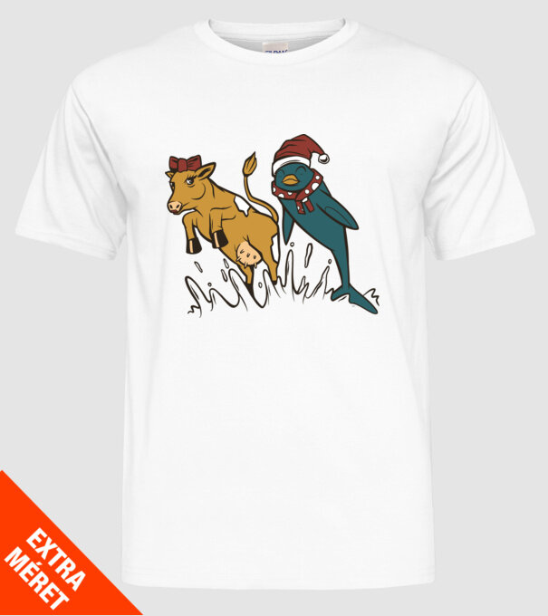Delfin și Vacă de Crăciun model alb pe tricou