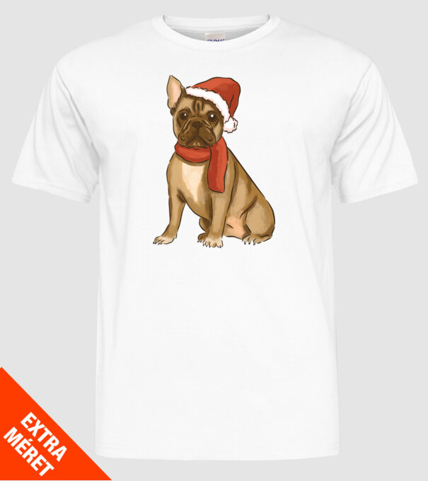 Bulldog francez de Crăciun model alb pe tricou