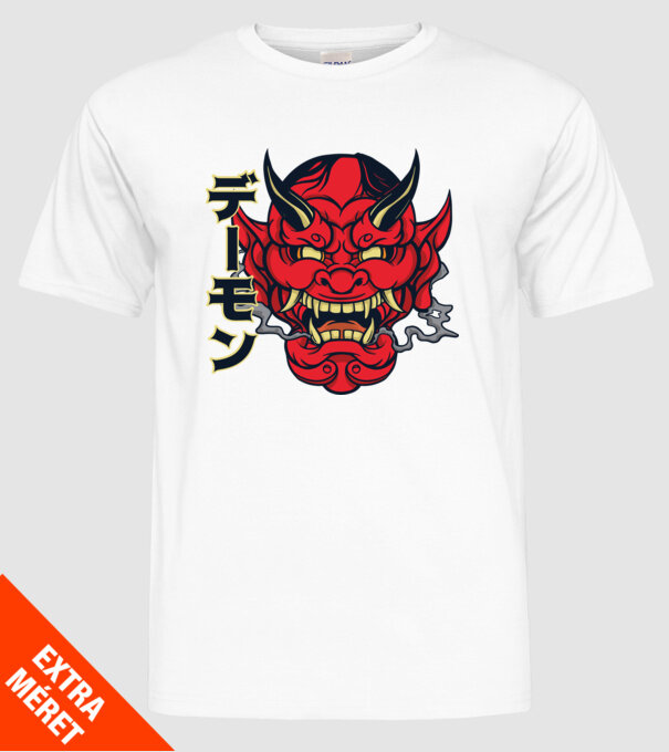 Mască demon chinez model alb pe tricou