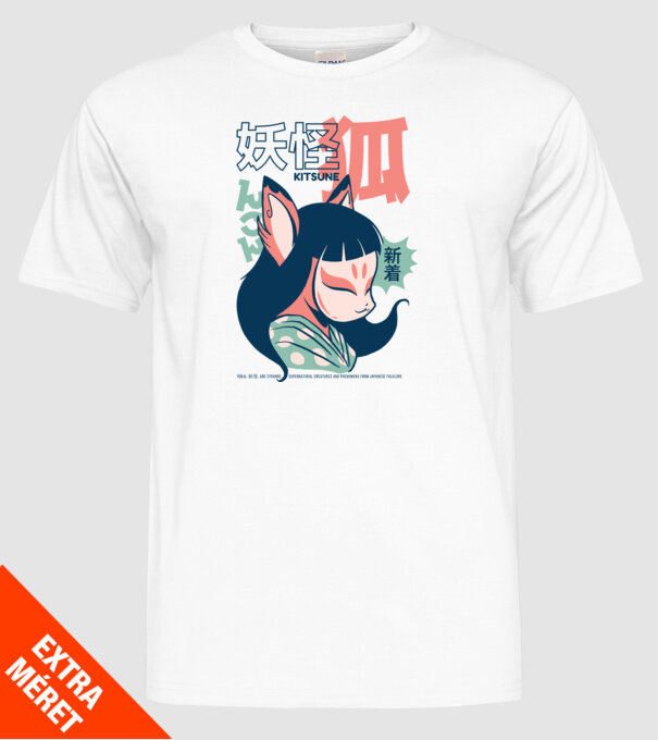 Kitsune Yokai Anime model alb pe tricou