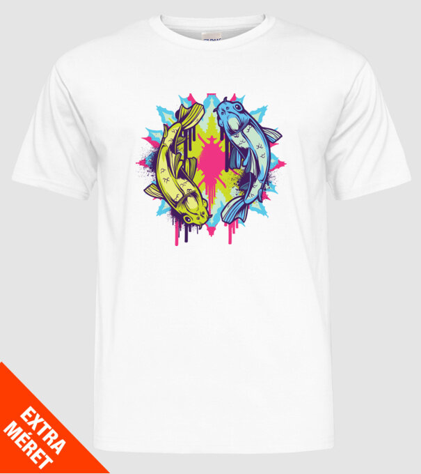 Crap Koi Colorat model alb pe tricou