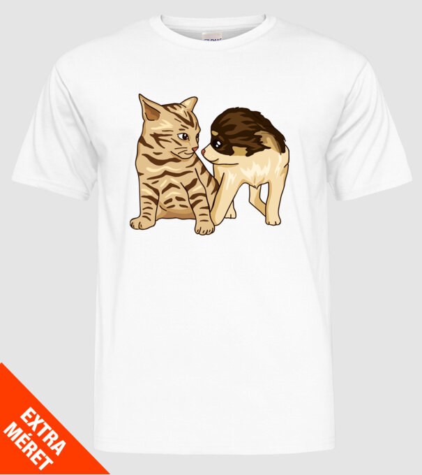 cuplu drăguț câine și pisică model alb pe tricou