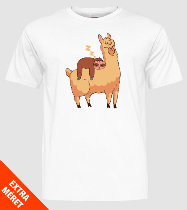 Leneș dormind pe Llama model alb pe tricou