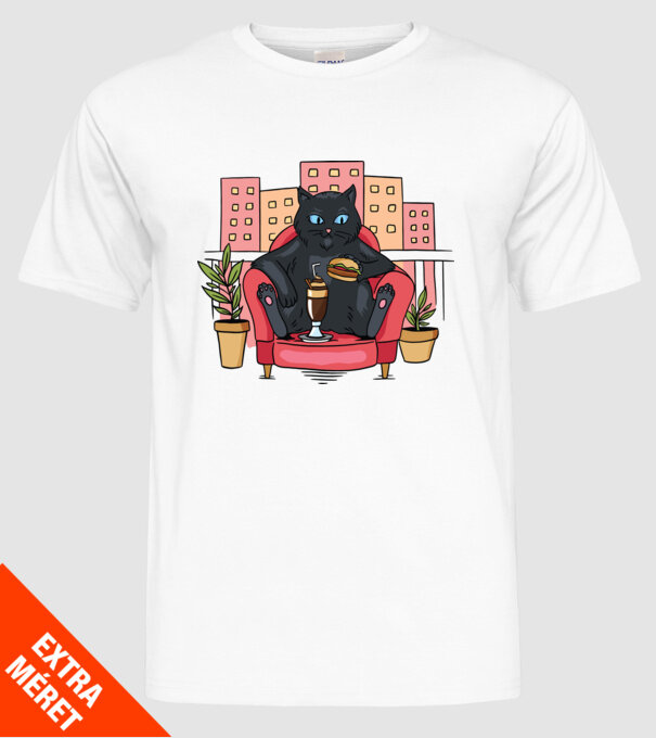Pisică relaxându-se model alb pe tricou