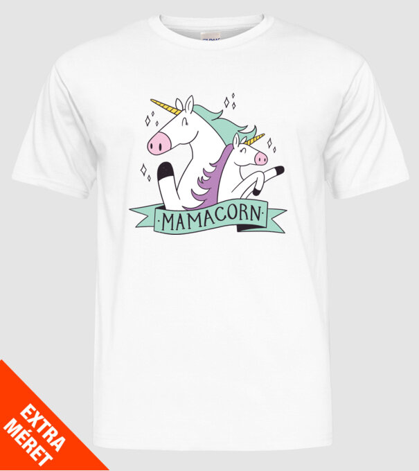 Mamacorn model alb pe tricou