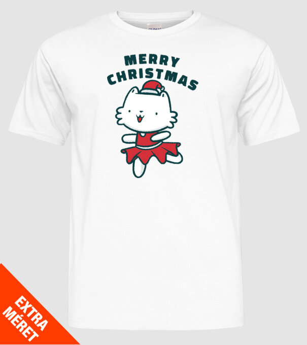 Pisică Merry Christmas model alb pe tricou