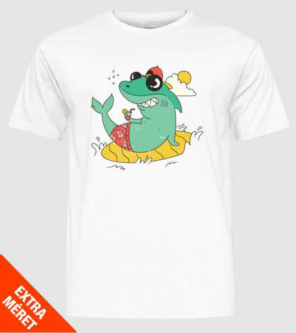 Rechin la plajă model alb pe tricou